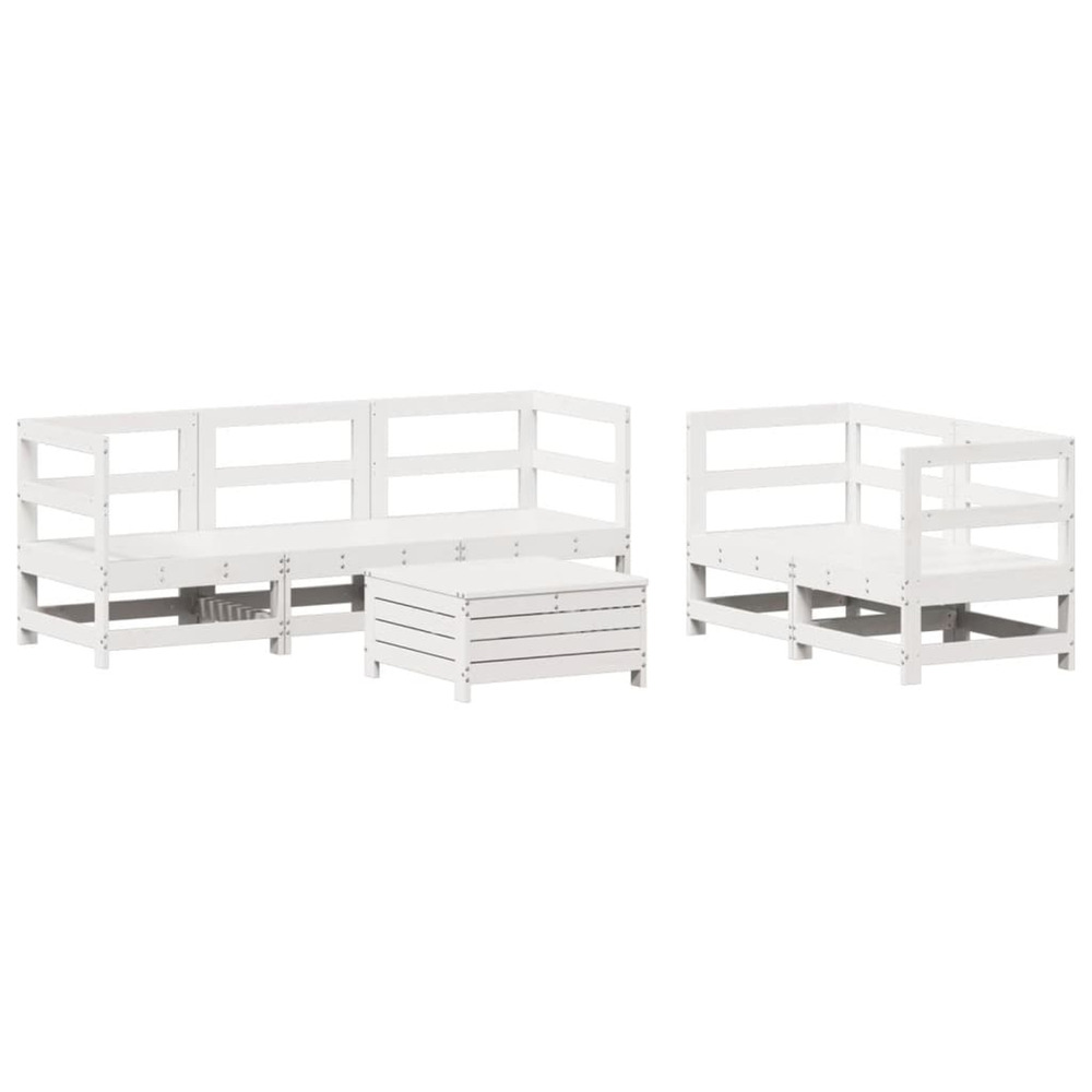 Salon de jardin 6 pcs blanc bois de pin massif