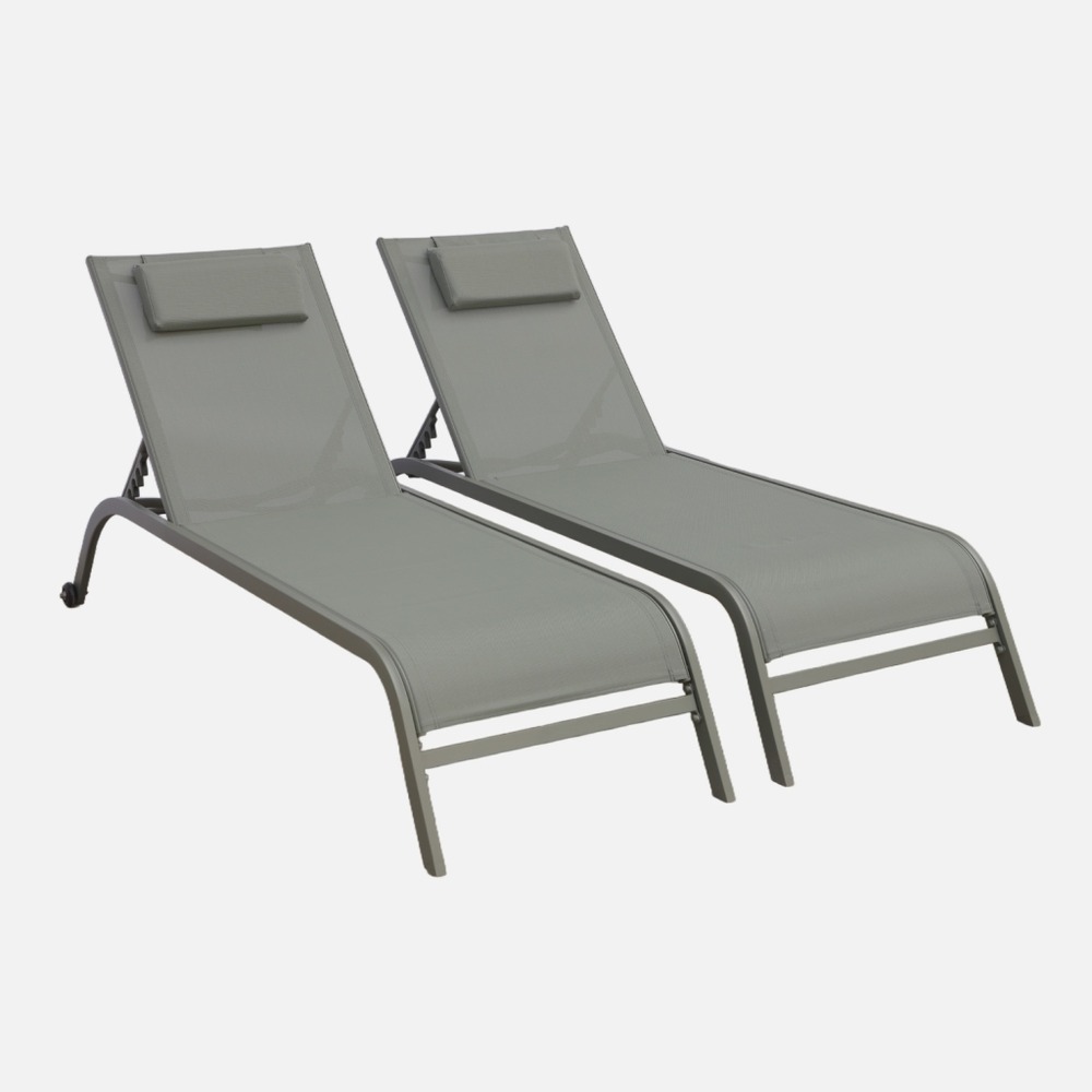 Lot de 2 bains de soleil acier multi positions avec coussin et roulettes - ona