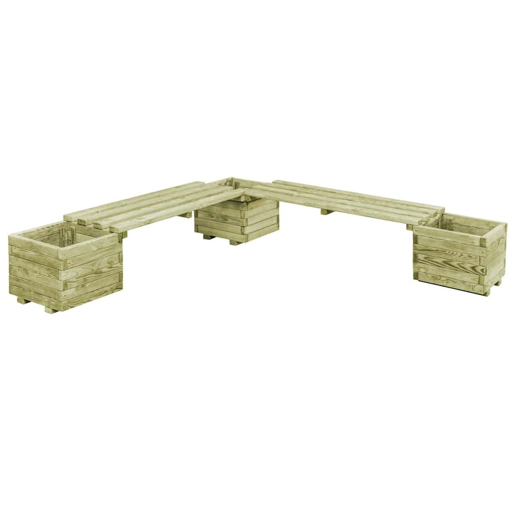 Banc de jardin d'angle avec 2 jardinières en bois de pin traité
