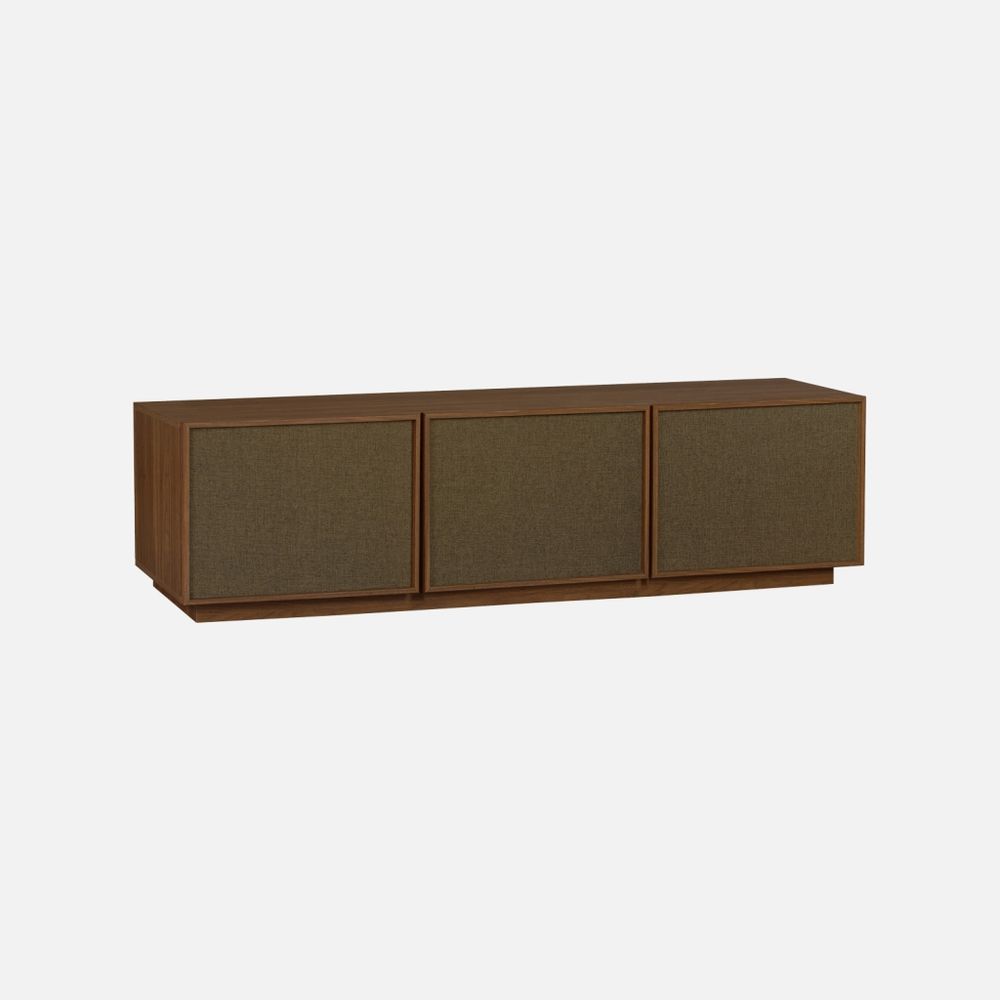 Meuble tv décor bois et tissu 3 portes 180cm - kuba
