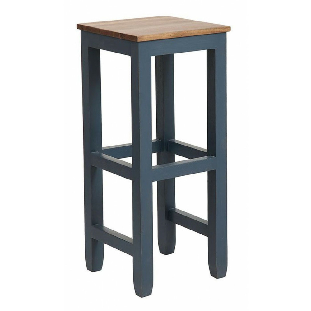 Tabouret haut bois bleu - brocante interior's