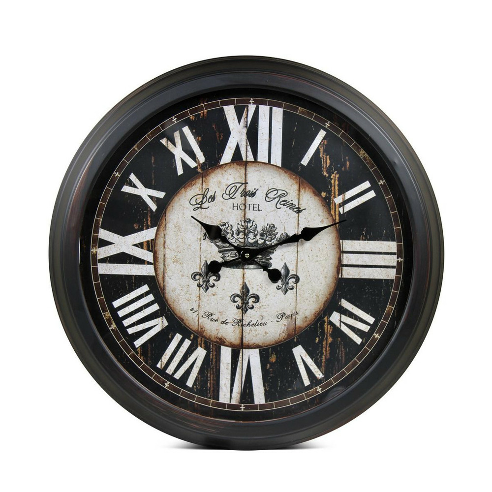 Grande horloge ancienne murale hôtel les trois reines métal noir - décoration d'autrefois