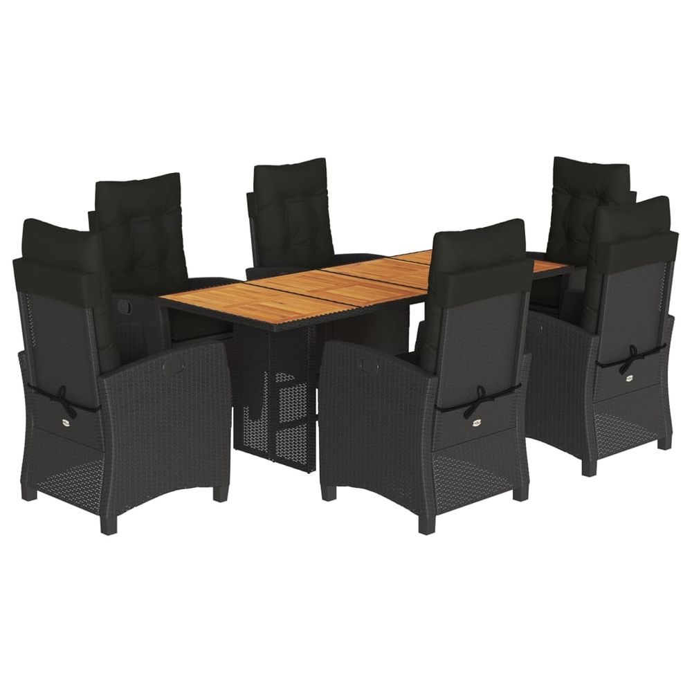 Ensemble à manger de jardin coussins 7pcs noir résine tressée