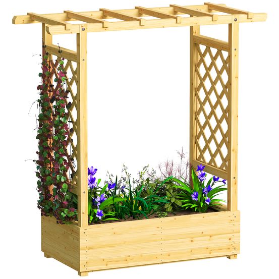 Jardinière surélevée bois sapin jardin treillis plantes 110cm naturel