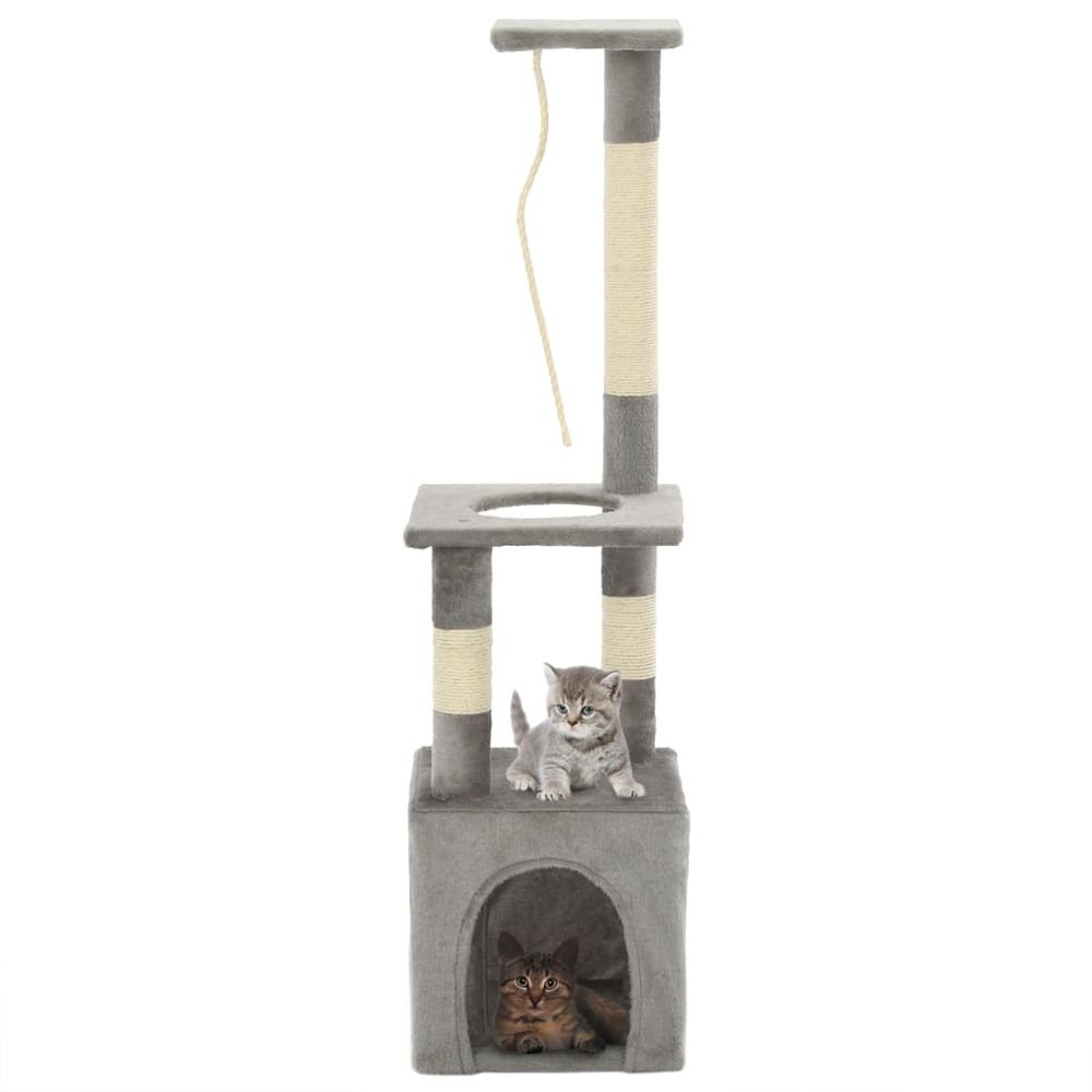 Arbre à chat multi-niveaux sisal avec niche et corde à grimper gris 109 cm