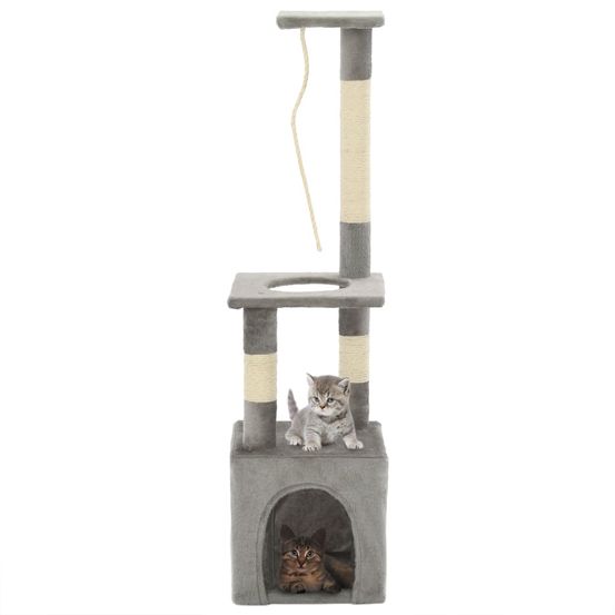 Arbre à chat multi-niveaux sisal avec niche et corde à grimper gris 109 cm