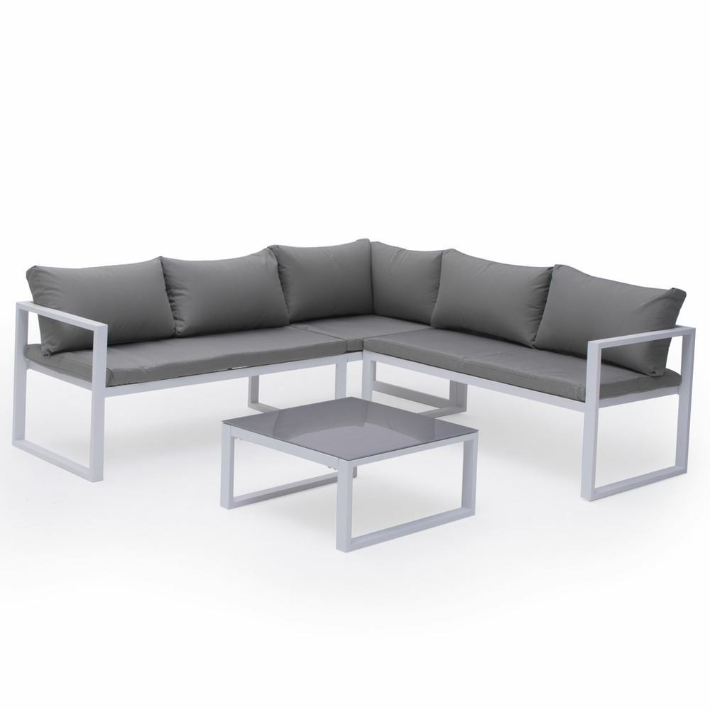 Salon de jardin modulable ibiza en tissu gris 4 places - aluminium blanc