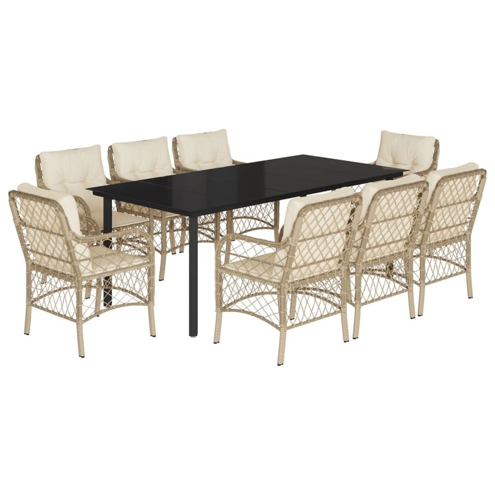 Ensemble à manger de jardin et coussins 9 pcs beige poly rotin