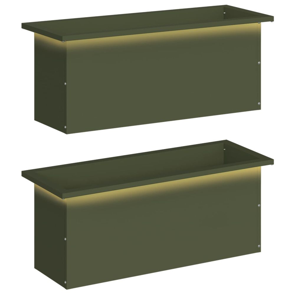 Jardinière d'extérieur de jardin avec led 2 pc vert olive 30 x 80 x 30 cm