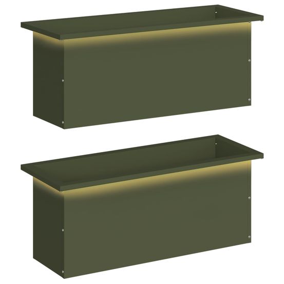 Jardinière d'extérieur de jardin avec led 2 pc vert olive 30 x 80 x 30 cm