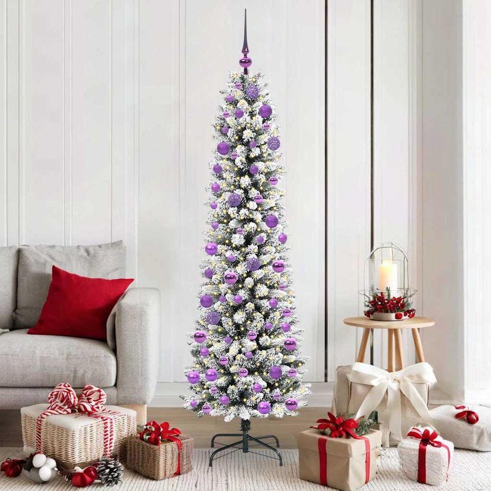 Sapin de noël conique 180 cm bicolore, décoration complète avec 300 led et boules incluses
