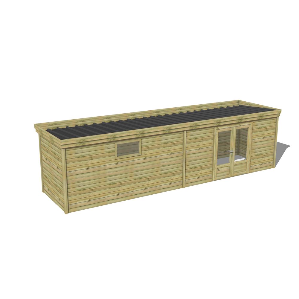 Abri de jardin bois pin traité autoclave 27mm - 8,595x2,14m / 18m2 - bac acier - abri français