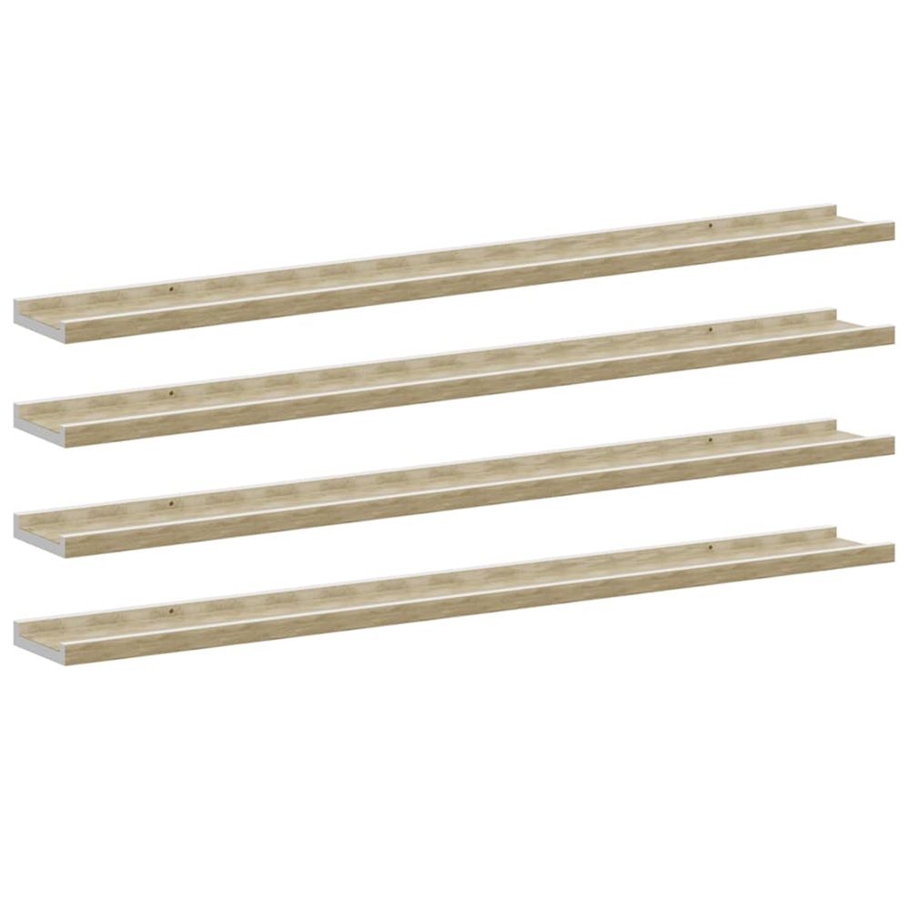 Étagères murales 4 pcs blanc et chêne sonoma 100x9x3 cm