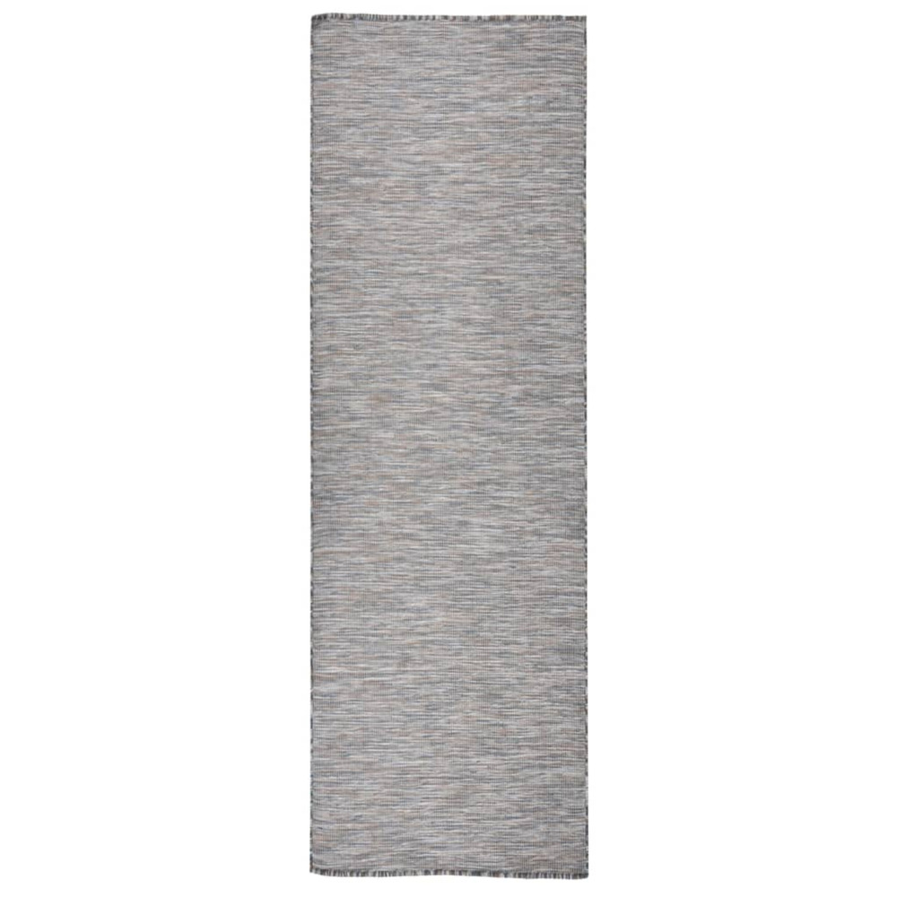 Tapis à tissage plat d'extérieur 80x250 cm marron et bleu