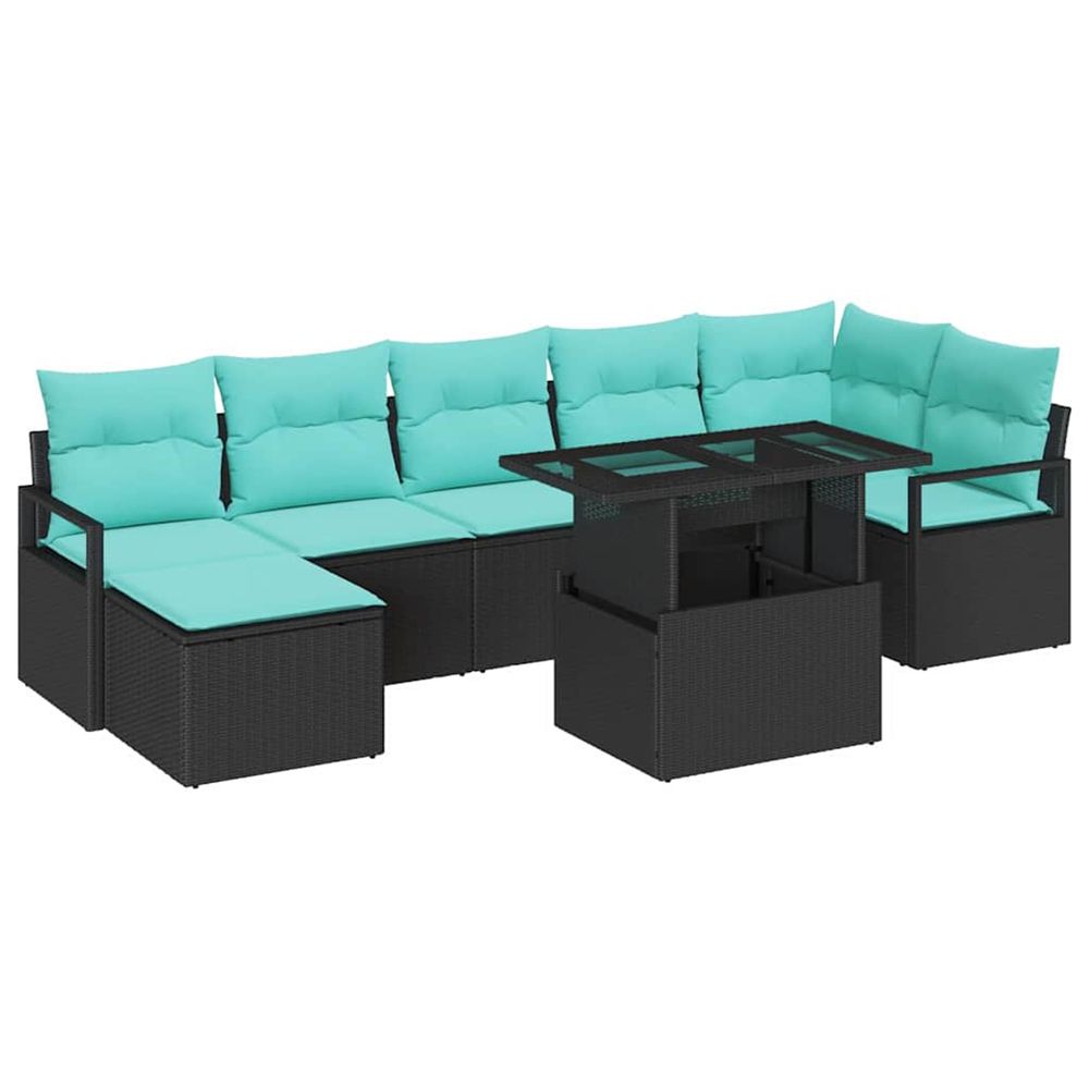 Ensemble de canapé de jardin 8 pc noir et bleu polyrotin