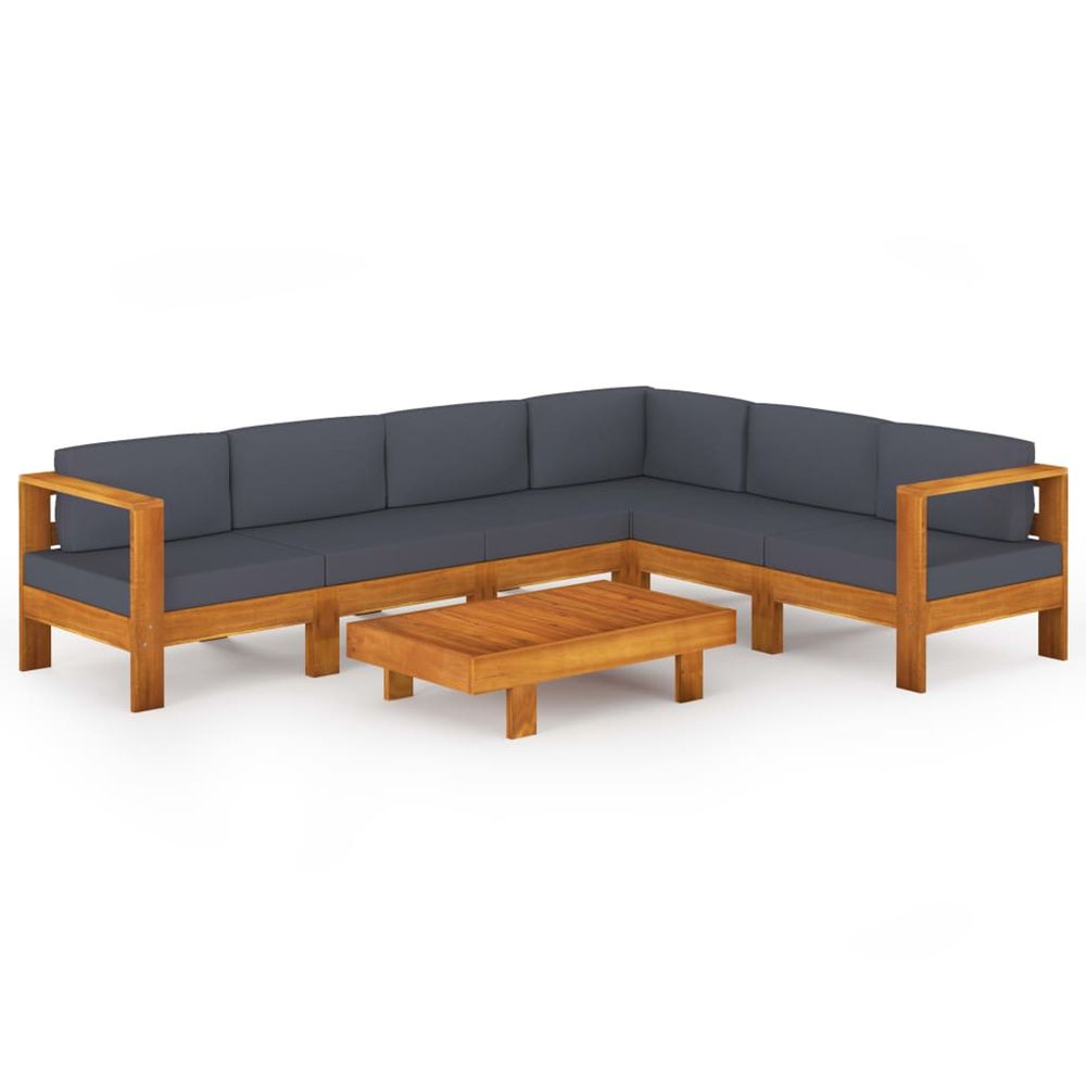 Salon de jardin 7 pcs avec coussins gris foncé bois d'acacia