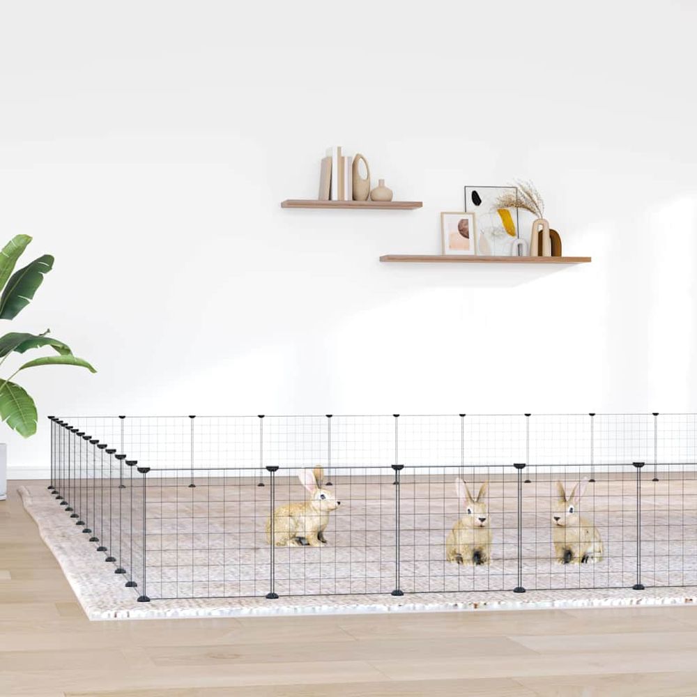 Enclos modulable 52 panneaux en acier avec porte pour lapin chiot noir