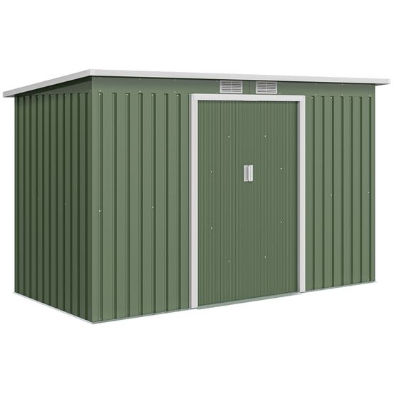 Abri de jardin tôle acier extérieur remise à outils portes coulissantes 280x130x172cm vert - comfortxl outdoor living