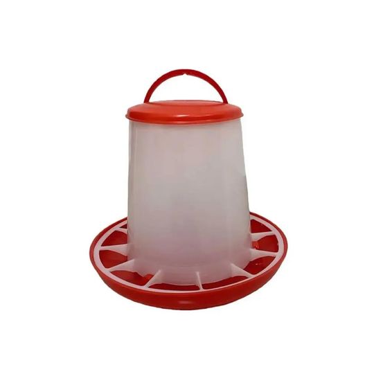 Mangeoire plastique avec poignée 3 kg pour volailles - rouge et blanc