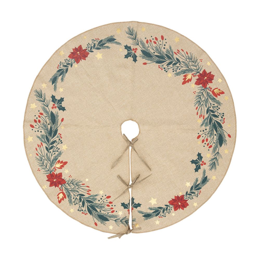 Déco de noël tapis pour pied de sapin motif poinsettia d 90 cm