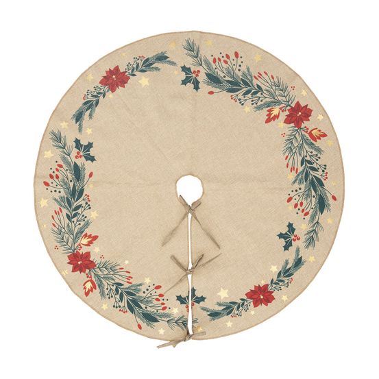 Déco de noël tapis pour pied de sapin motif poinsettia d 90 cm