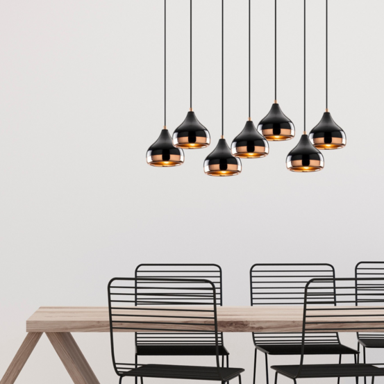 Maya - suspension filaire noire et cuivrée 7 lampes