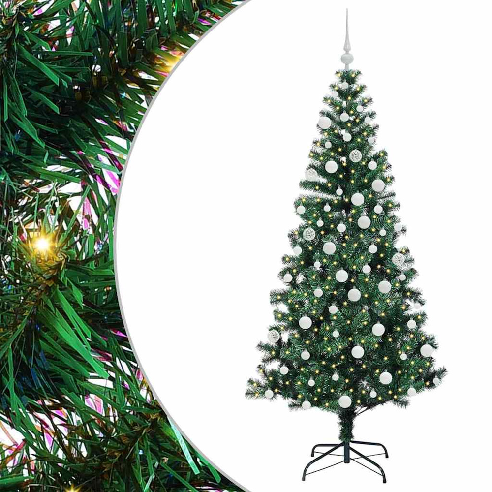 Sapin de noël artificiel pré-éclairé vert 180 cm pvc et métal
