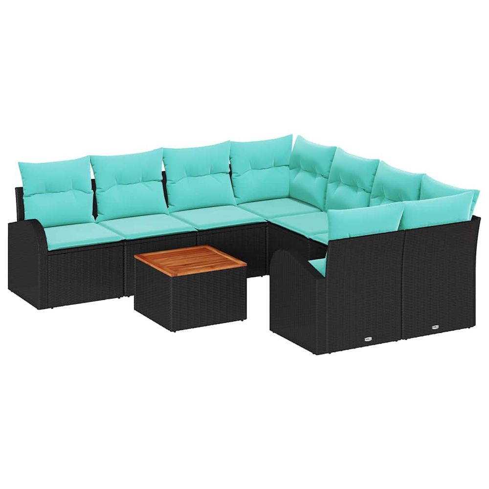 Ensemble de canapé de jardin 9 pc noir et turquoise polyrotin