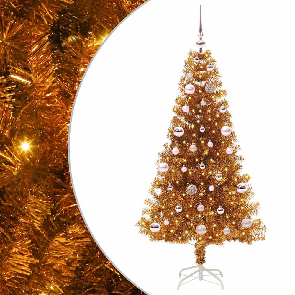 Sapin de noël avec 150 led avec support doré 150 cm pet
