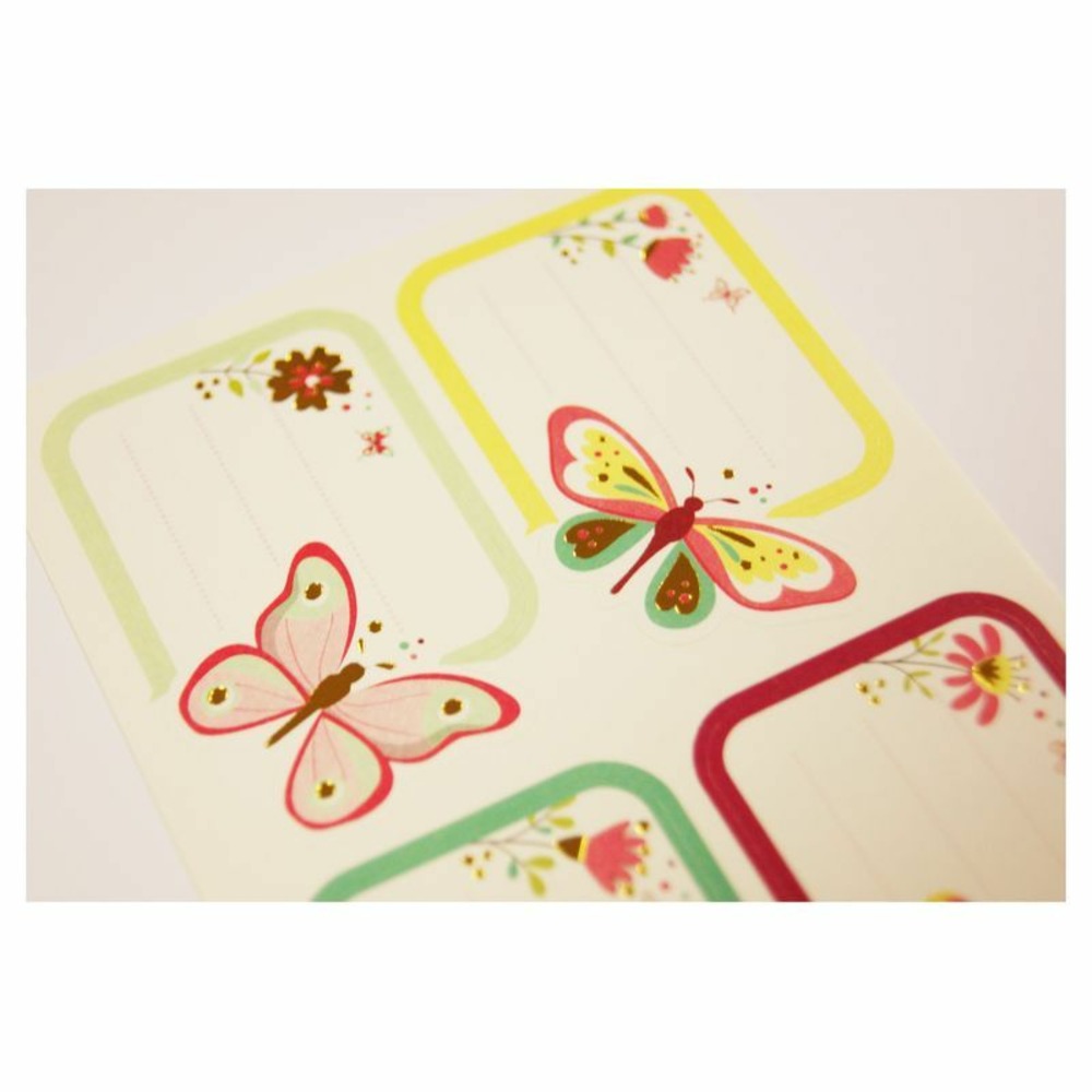 16 étiquettes adhésives scolaires - rectangle - illustrations de papillons