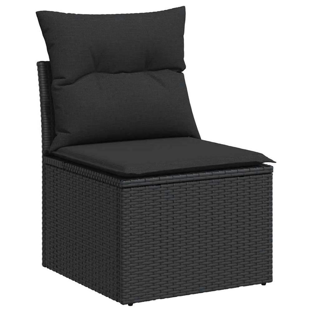 Chaise de jardin sans accoudoirs avec coussins en polyrotin noir