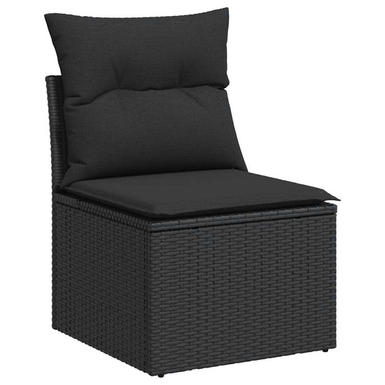 Chaise de jardin sans accoudoirs avec coussins en polyrotin noir