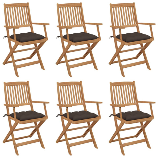 Chaises pliables de jardin lot de 6 avec coussins bois d'acacia