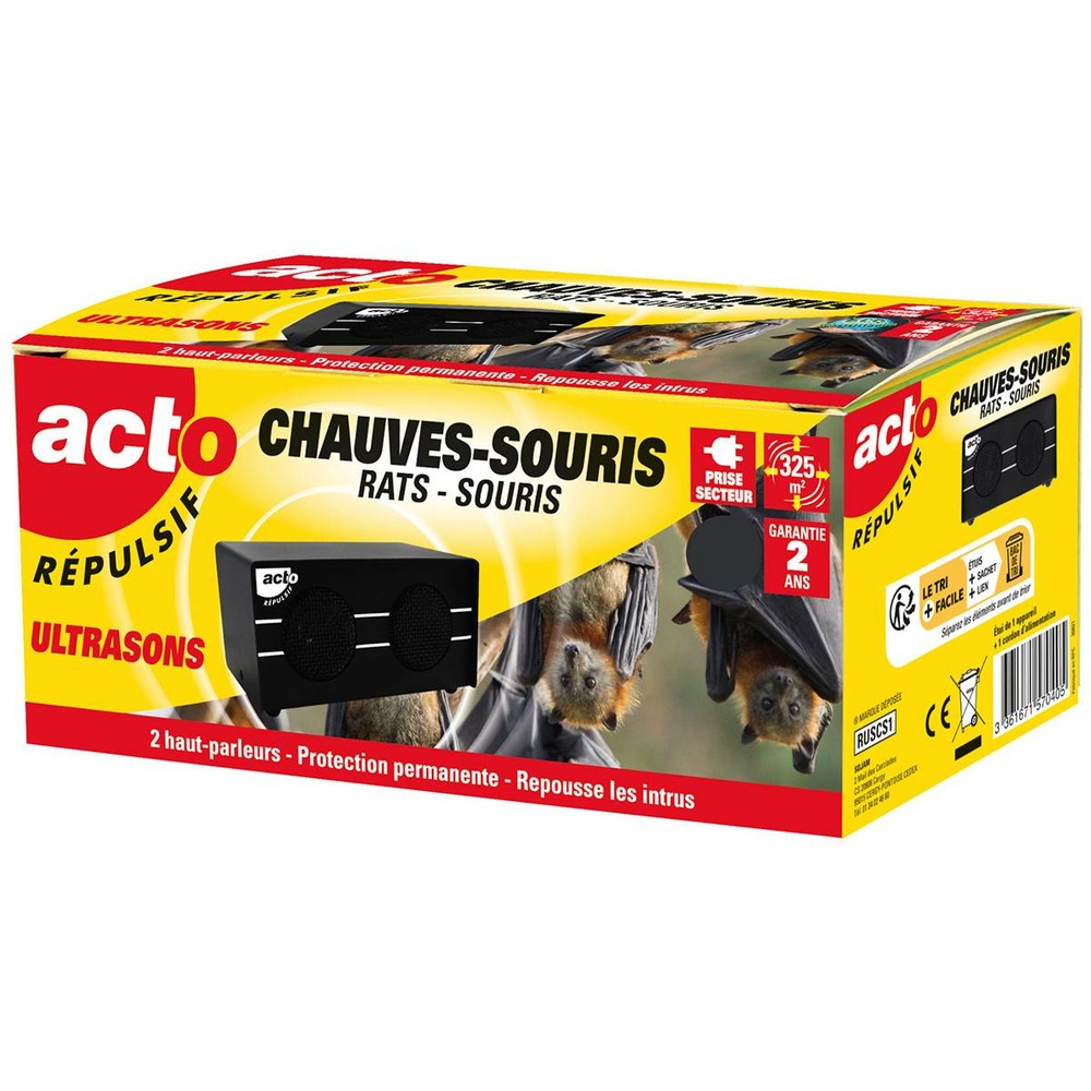 Répulsif ultrason acto pour chauves-souris, rats & souris - protection 325m²