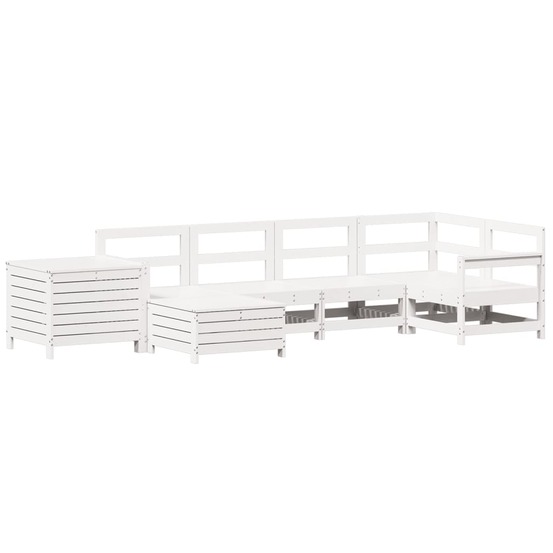 Salon de jardin 7 pcs blanc bois de pin massif