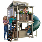 Kidkraft - cabane en bois pour enfant cozy escape maisonette 2 étages avec toboggan, cuisine et accessoires