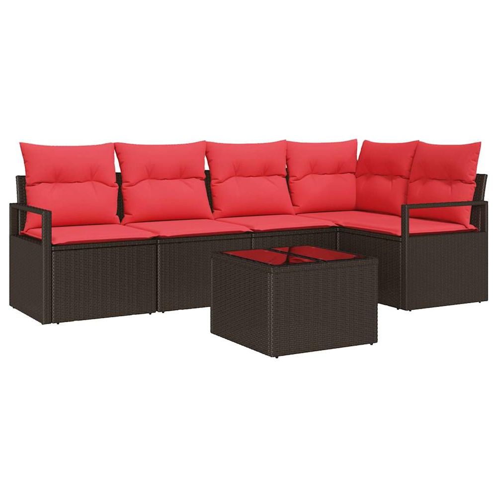 Ensemble de canapé de jardin 6 pc marron et rouge polyrotin