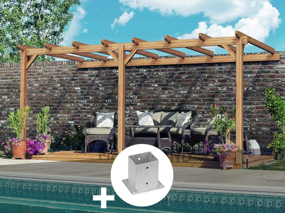 Pergola adossée en lamellé-collée versailles 600 x 300 cm + 3 supports poteaux -