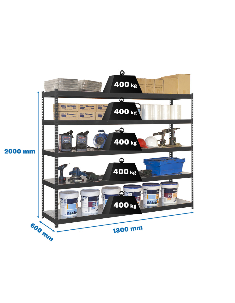 Etagère sans vis ecoforte 1806-5 metal antracite/galva antracite/galva 2000x1800x600 - simonrack