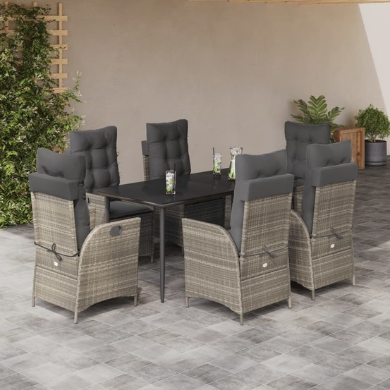 Ensemble à manger de jardin et coussins 7 pcs gris clair rotin