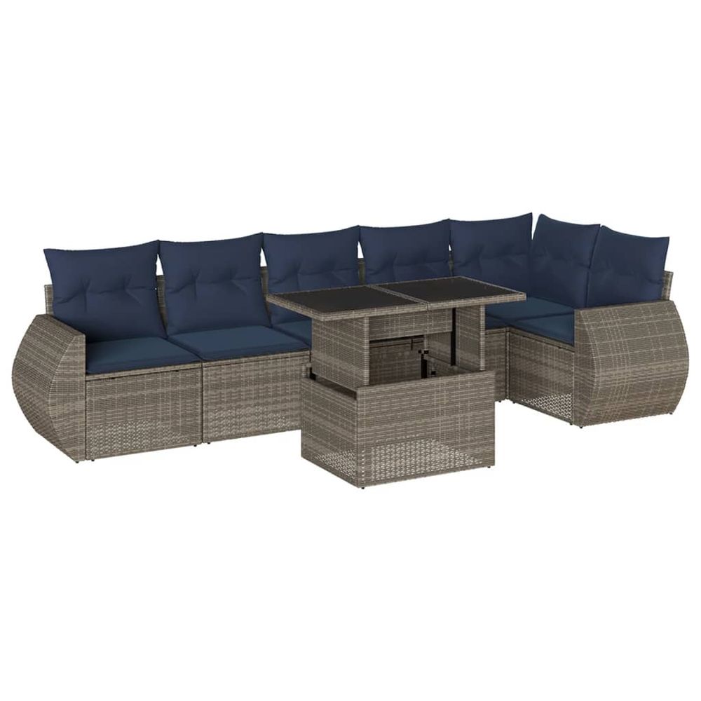 Ensemble de canapé de jardin 7 pcs avec coussins gris résine tressée