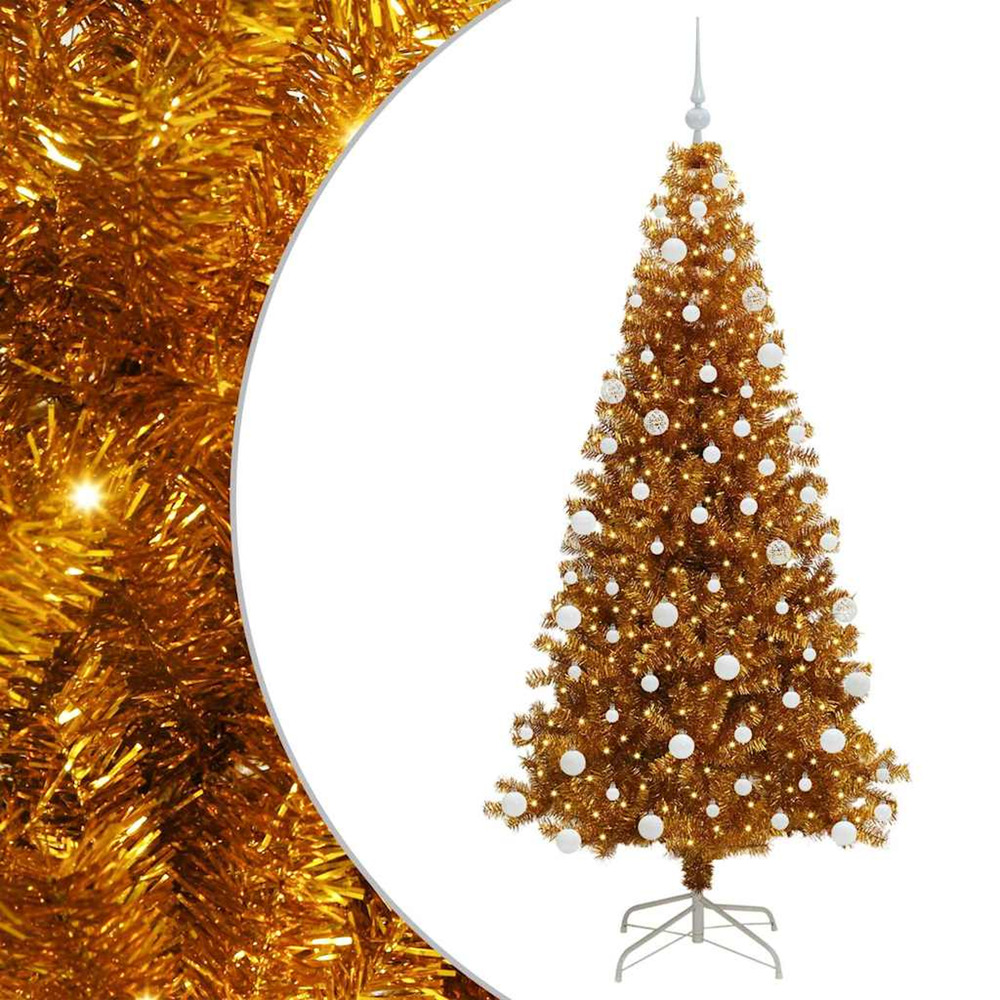 Sapin de noël avec 300 led avec support doré 180 cm pet