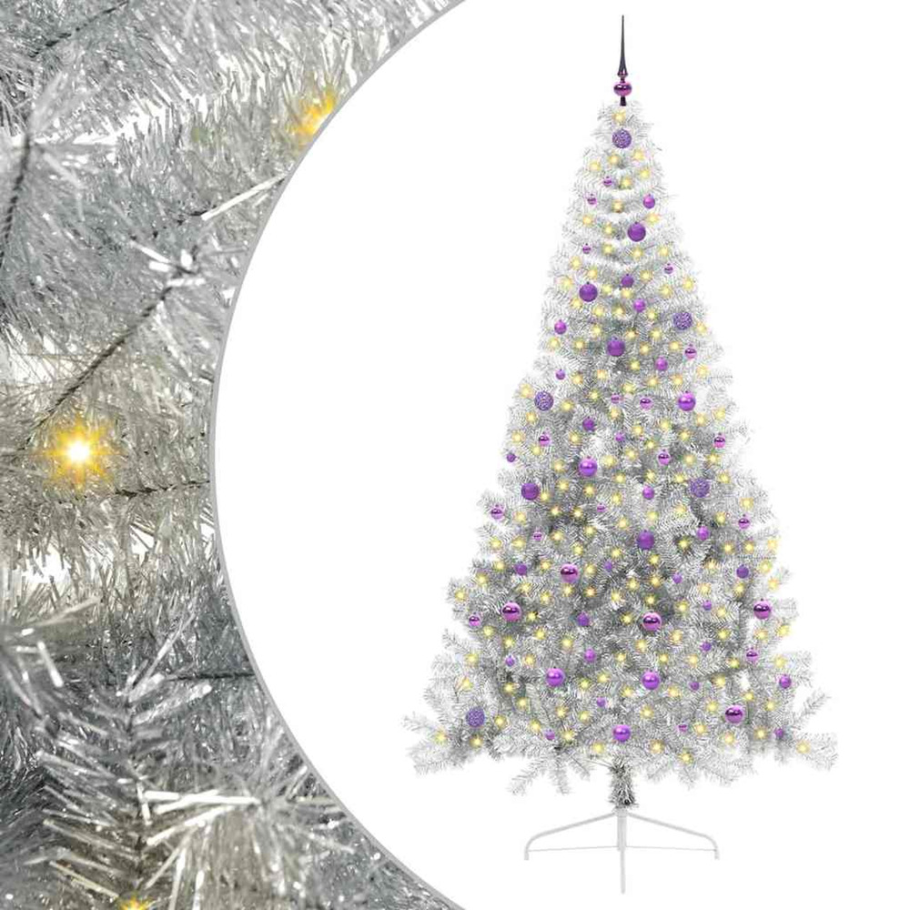 Sapin de noël artificiel pré-éclairé argent 240 cm pet