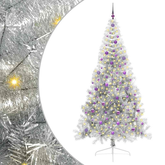 Sapin de noël artificiel pré-éclairé argent 240 cm pet