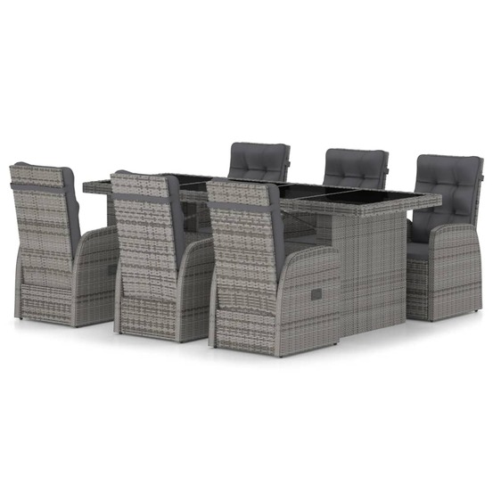 Salon de jardin 7 pcs avec coussins résine tressée gris