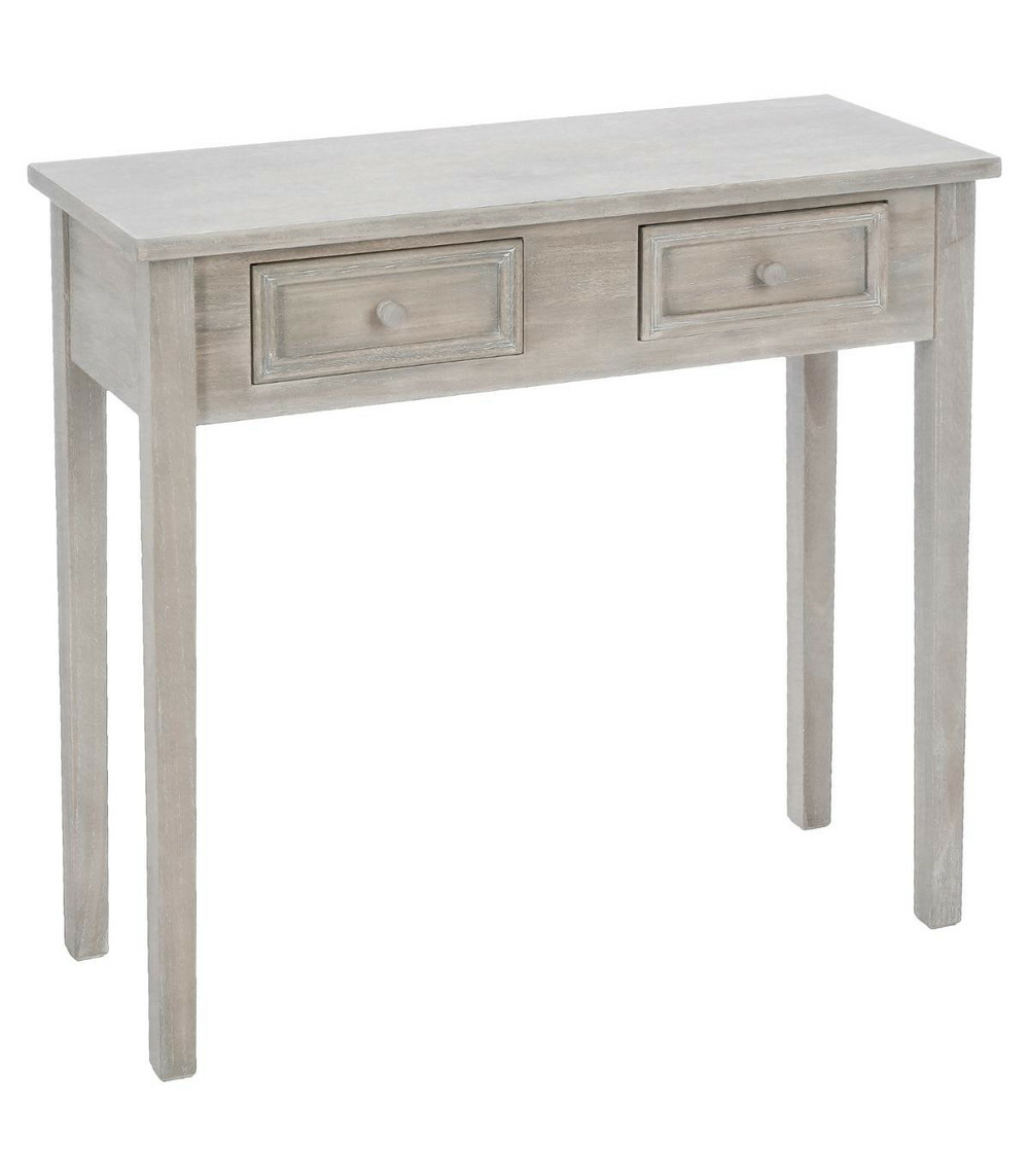 Meuble console 2 tiroirs en bois effet blanchi h 76 cm