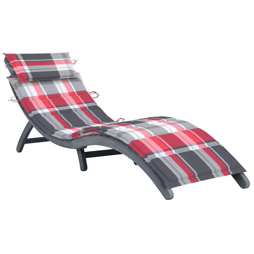 Chaise longue avec coussin gris bois d'acacia solide bain de soleil