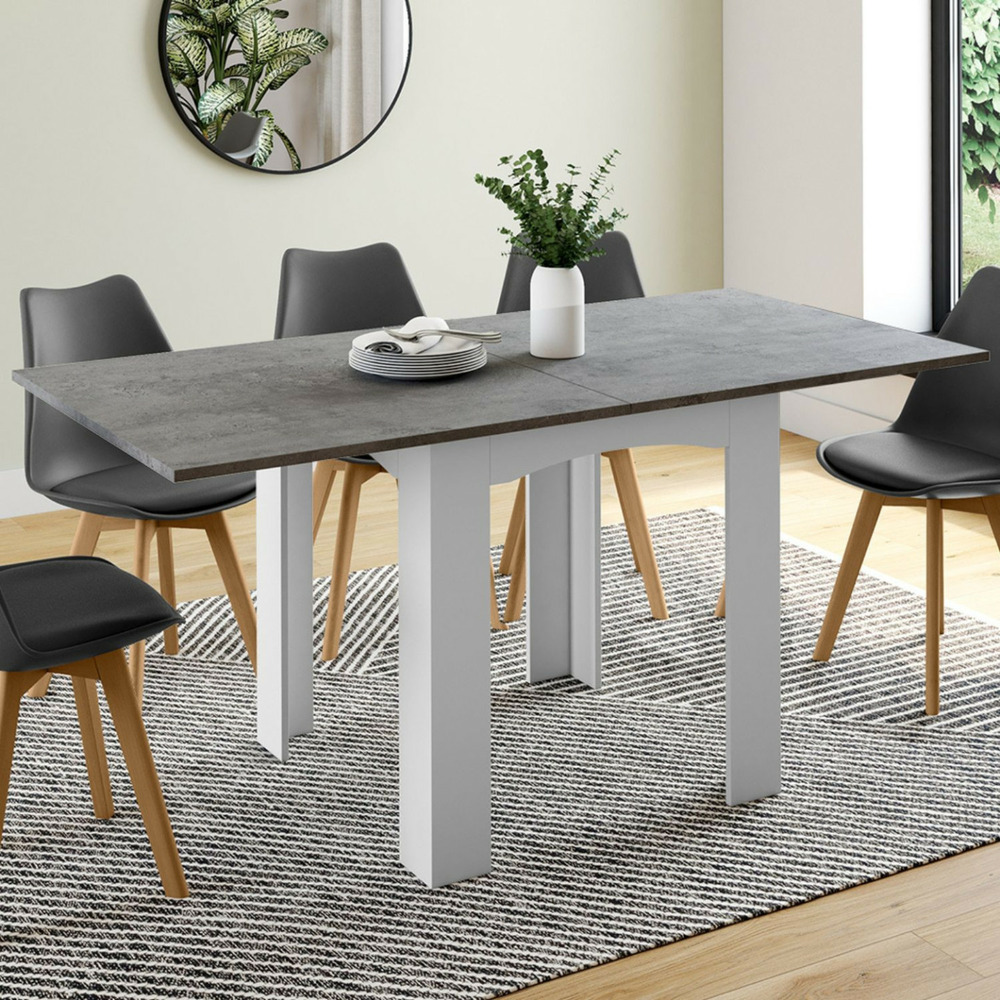 Table à manger extensible rectangle dona 4-8 personnes plateau effet béton 80-160 cm