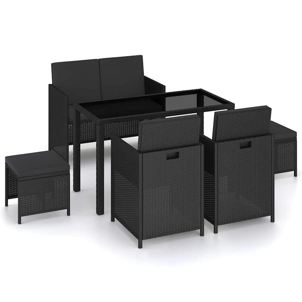 Mobilier à dîner de jardin 6pcs et coussins résine tressée noir