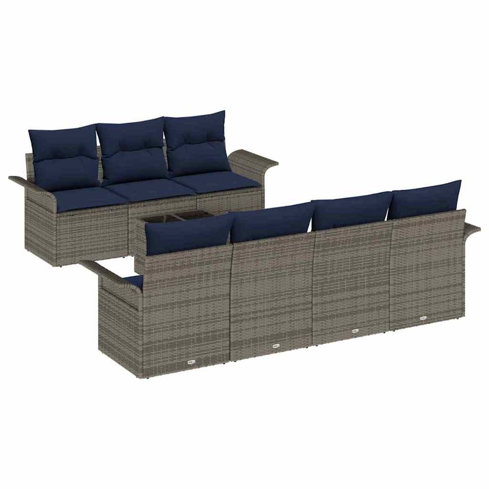Ensemble de canapé de jardin 8 pièces gris et marine polyrotin